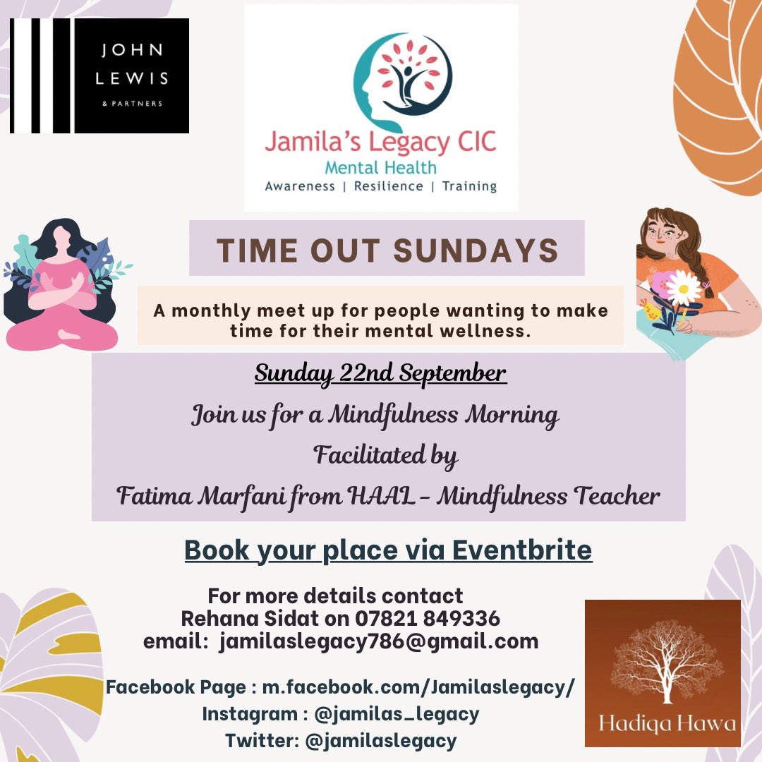 Special thanks to <a href="/JohnLewisRetail/">John Lewis & Partners</a> Leicester for giving us a safe space to host our Time Out Sundays. Our next session will be a mindfulness meditation led by mindfulness teacher Fatima. #mindfulness #mentalhealth
