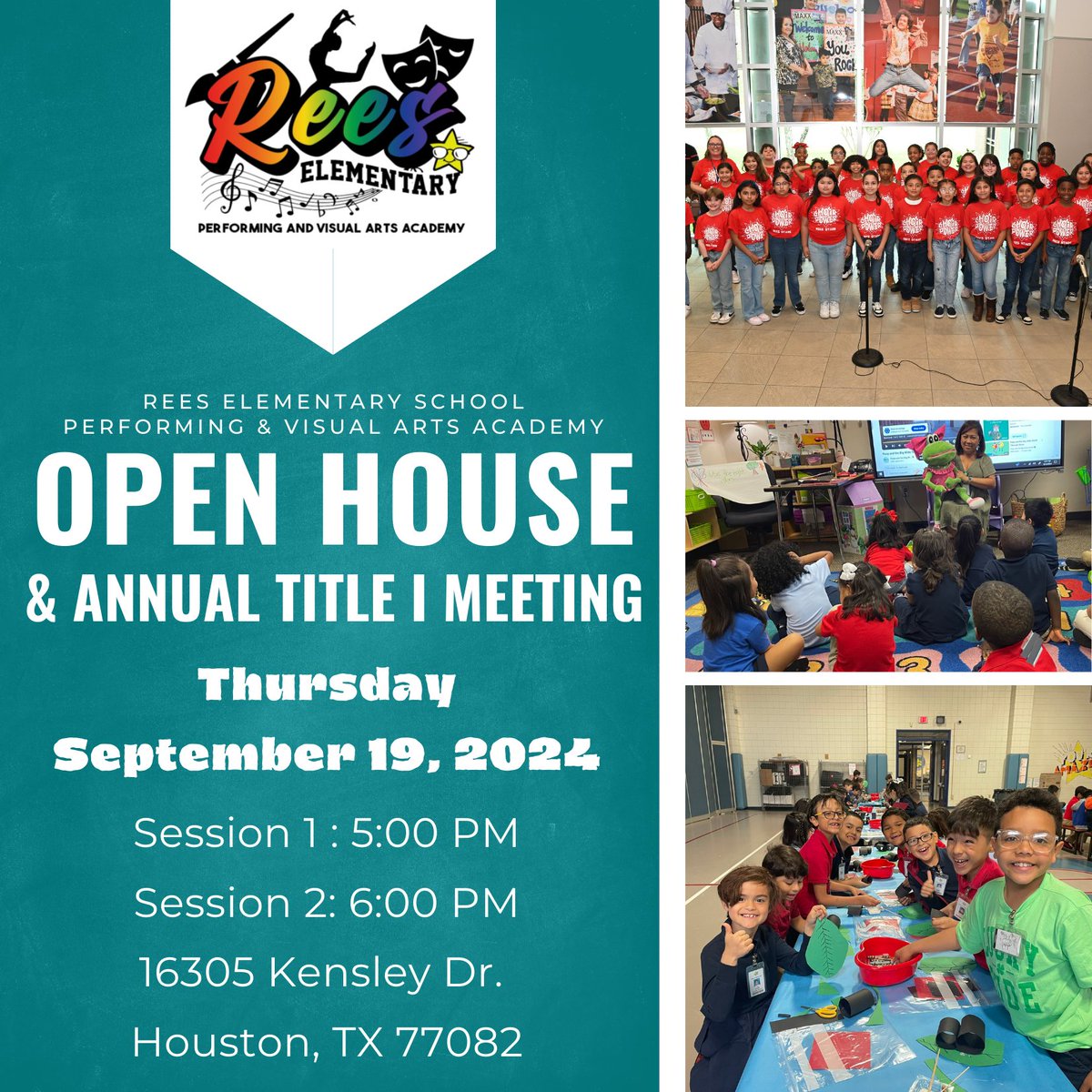 Rees Elementary (Performing & Visual Arts Academy) (@reesstars) on Twitter photo 📢 Attention Rees Families! 🎉 Join us for our Open House on Thursday, September 19, 2024, from 5-7 p.m. 🏫✨ We’re excited to see you and share what’s in store this year! #ReesOpenHouse 📢 Attention Rees Families! 🎉 Join us for our Open House on Thursday, September 19, 2024, from 5-7 p.m. 🏫✨ We’re excited to see you and share what’s in store this year! #ReesOpenHouse