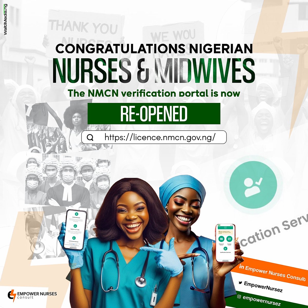 Congratulations Nigerian Nurses &amp; Midwives🥂🎉🕺

NMCN Verification portal is now Re-opened🚀🚀🚀🚀🚀🚀🐓

In November 2023, the Nursing and Midwifery Council of Nigeria (NMCN) introduced more stringent rules in the verification process for Nigerian nurses and midwives, which led