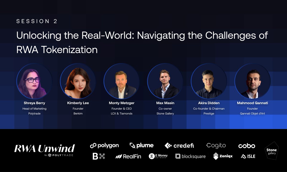 Polytrade_app's tweet photo. The second panel of @RWAUnwind brings @berkim_io @lcx @totofinance Stone Gallery @theprestige_art and @Qannati to explore the hurdles faced when tokenizing physical assets and strategies to overcome them.

Moderated by @ShreyaBerry2 https://t.co/hNtbiR6EAg