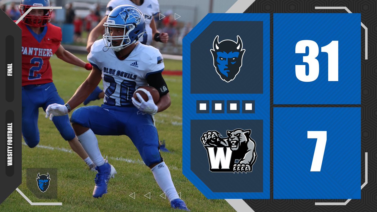 tiptonathletics's tweet image. Blue Devils varsity football improves to 3-1 on the season with a win over Western tonight!

Quinn Tolle threw two TD passes to Dallas Capshaw!

Calvin Condict had two rushing TDs and Slade Springer added another.

#Tipton #BlueDevils #Football