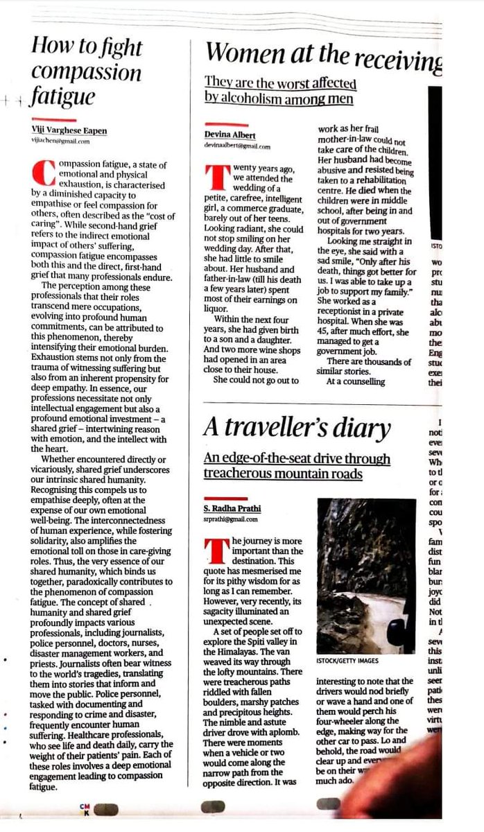 vijieapen's tweet image. My article on &apos;Compassion Fatigue&apos; published in the &apos;Open Page&apos; of 𝑇ℎ𝑒 𝐻𝑖𝑛𝑑𝑢 (Sept. 1). I had submitted it prior to being admitted for my second surgery. 
@the_hindu 
@TP_DCU