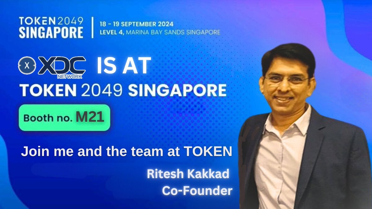 riteshkakkad's tweet photo. Let's meet at #TOKEN2049 at booth No. M21
Let's #BuildOnXDC https://t.co/gHQcHdG7zb