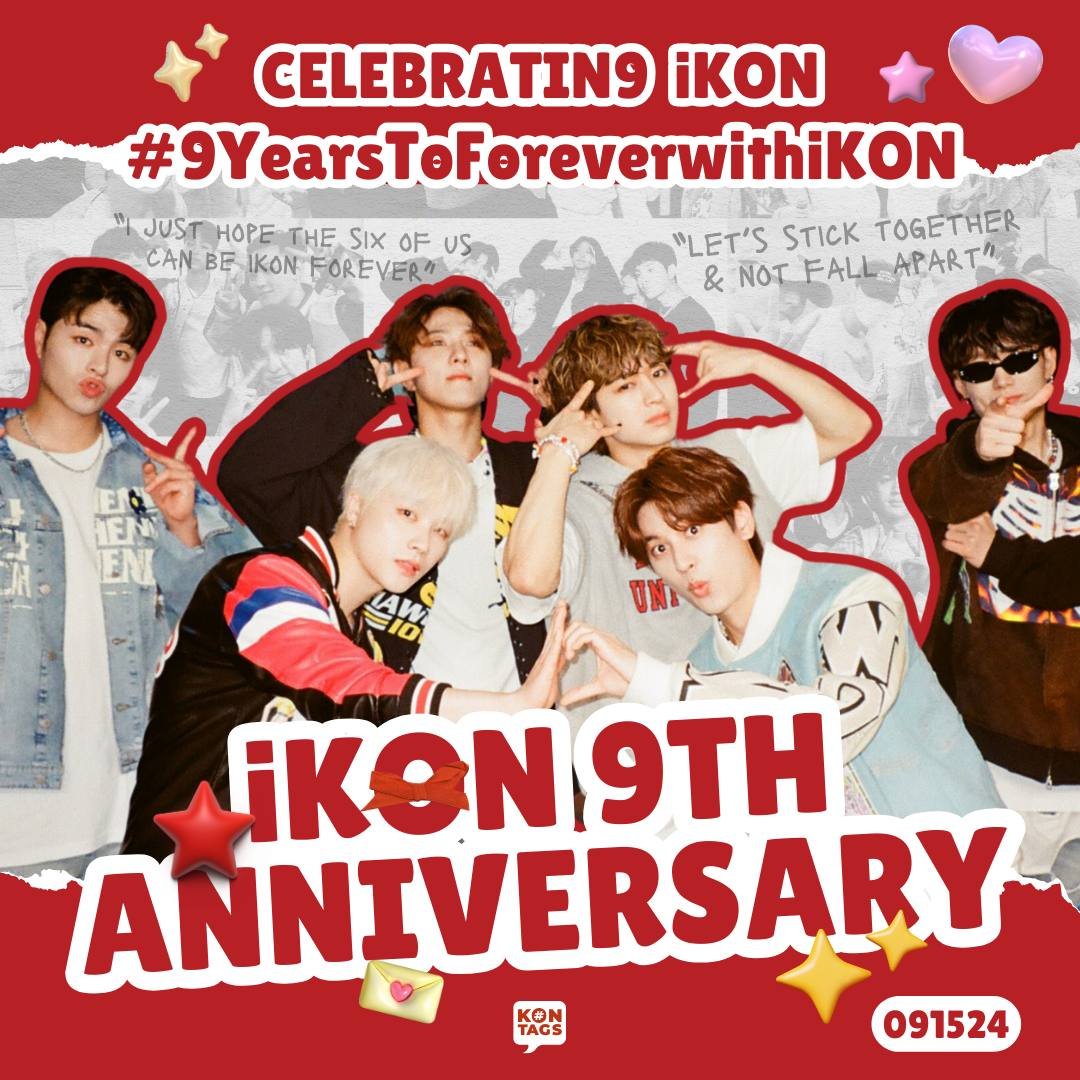 KONtags's tweet photo. [🎉] Tags Party for iKON's 9TH DEBUT ANNIVERSARY — BEGINS NOW!

HAPPY 9 YEARS, iKON!!🥳
Cheers to more! 🍾
Drop the tags!

CELEBRATIN9 iKON
#9YearsToForeverWithiKON
@iKONIC_143 #iKON #아이콘 https://t.co/MBrvMAFPeL