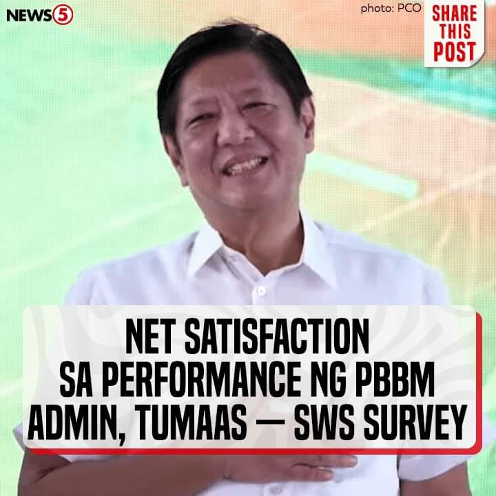 62% mga Pilipino ang satisfied,

15% dissatisfied, 

22% undecided sa performance ng admin ni PBBM, batay sa survey ng Social Weather Stations #SWS para sa 2nd Q ng 2024.

Nagresulta ito sa net satisfaction rating na +40, Itinuturing na "good" ang nakuhang net satisfaction.