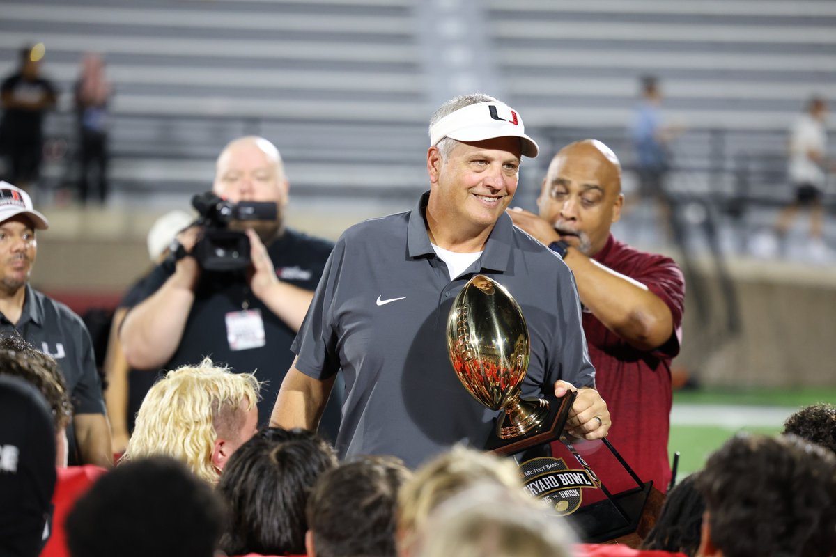 Union wins!  The 2024 Backyard Bowl was a classic battle between Union and Jenks, but check this grin - Union wins 9-3!  #UnionFB