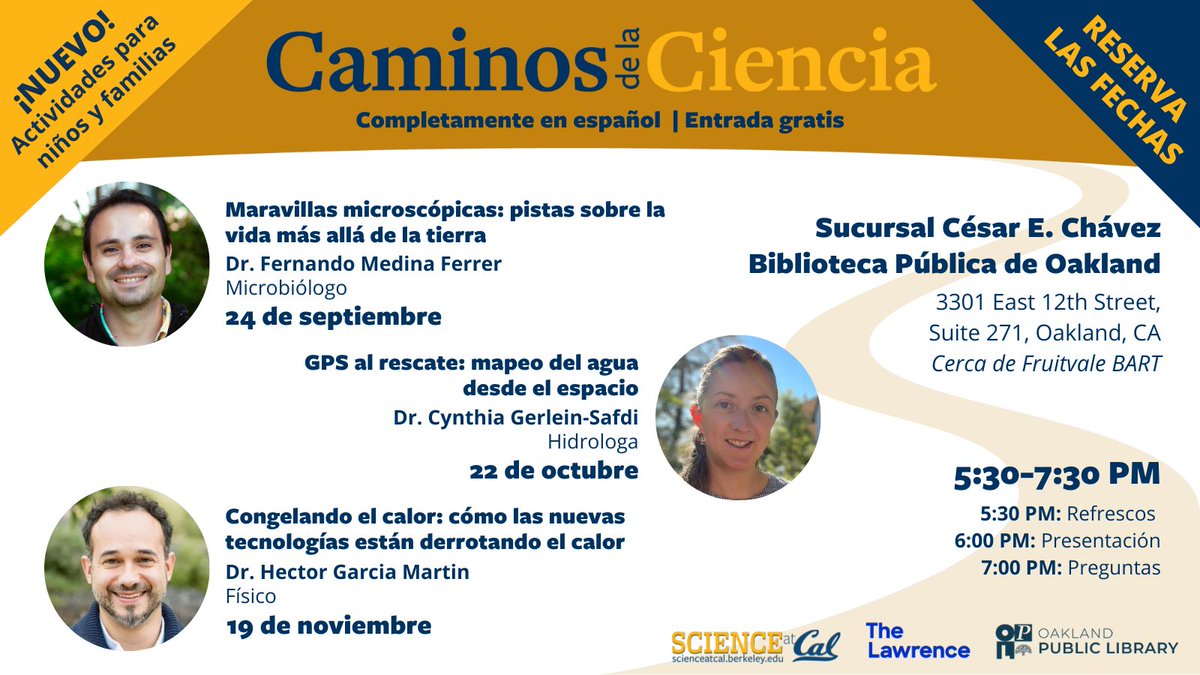 Science at Cal (@scienceatcal) on Twitter photo 🚨¡Atención!🚨
¡Caminos de la Ciencia en la <a href="/oaklibrary/">Oakland Public Library</a> está creciendo! Los eventos ahora contarán con actividades prácticas desarrolladas por el <a href="/lawrencehallsci/">The Lawrence Hall of Science</a>. Animamos a las familias y a los niños a asistir. Como es habitual, se proporcionará comida.
¡Reserva las fechas! 🚨¡Atención!🚨
¡Caminos de la Ciencia en la <a href="/oaklibrary/">Oakland Public Library</a> está creciendo! Los eventos ahora contarán con actividades prácticas desarrolladas por el <a href="/lawrencehallsci/">The Lawrence Hall of Science</a>. Animamos a las familias y a los niños a asistir. Como es habitual, se proporcionará comida.
¡Reserva las fechas!