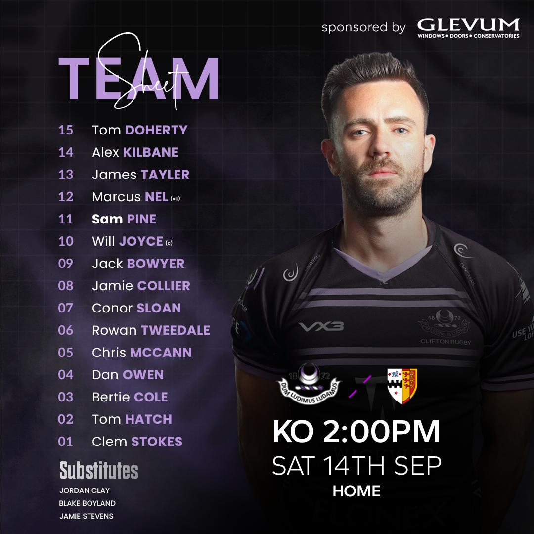 cliftonrugby's tweet image. It's GAME DAY - here's your team sheets 👏

We've got a busy day at the Club with a Match Day Lunch followed by:

🟣 Clifton 1XVs vs. @OldRedsRFC - 2.30PM KO

🟣 Wanderers vs. @OBsRugby - 2PM KO

Thanks to  @glevumwindows &amp;amp; @BProFitBristol 🙏

#teamsheets #teamlineup #cliftonrfc