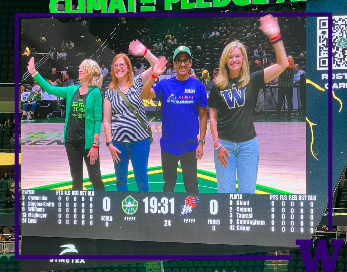 UWashOBGYN's tweet photo. Check out the UW GynOnc team at Seattle Allies Against Gynecologic Cancer last weekend! They sold over 50 tickets to the Seattle Storm game, were featured in a community spotlight on the court, and distributed resources to raise awareness for #GCAM #MoveTheMessage #GynCancer https://t.co/y6zAjZxYss