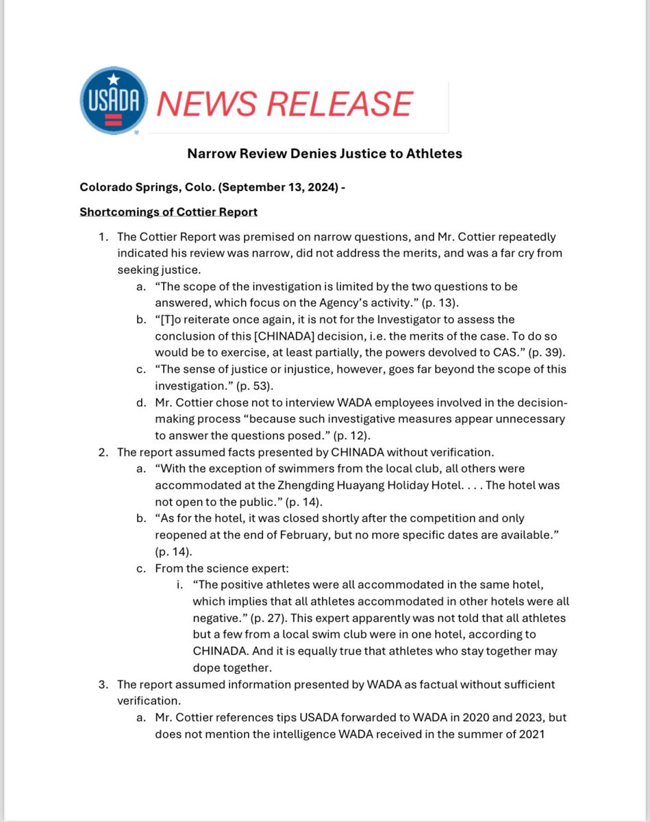HSinaktiv's tweet photo. Remarks from @usantidoping re China WADA tell a lot about @WADA_ama‘s disastrous case handling. Important question: Did WADA DG Niggli didn’t involve their Intelligence team 2021 when he learned from the case? If yes, a politically motivated cover up seems for me more likely 1/3 https://t.co/QBrylySbXc