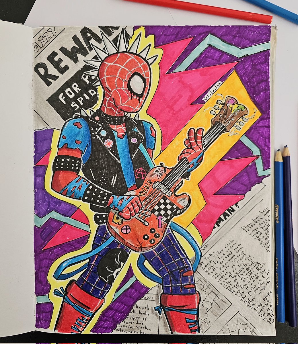 _Indo_Kun's tweet photo. Quería dibujarlo desde que salio la película, pero no creí poder y ahora aquí esta Spider-Punk https://t.co/ZSEBA4F4o4
