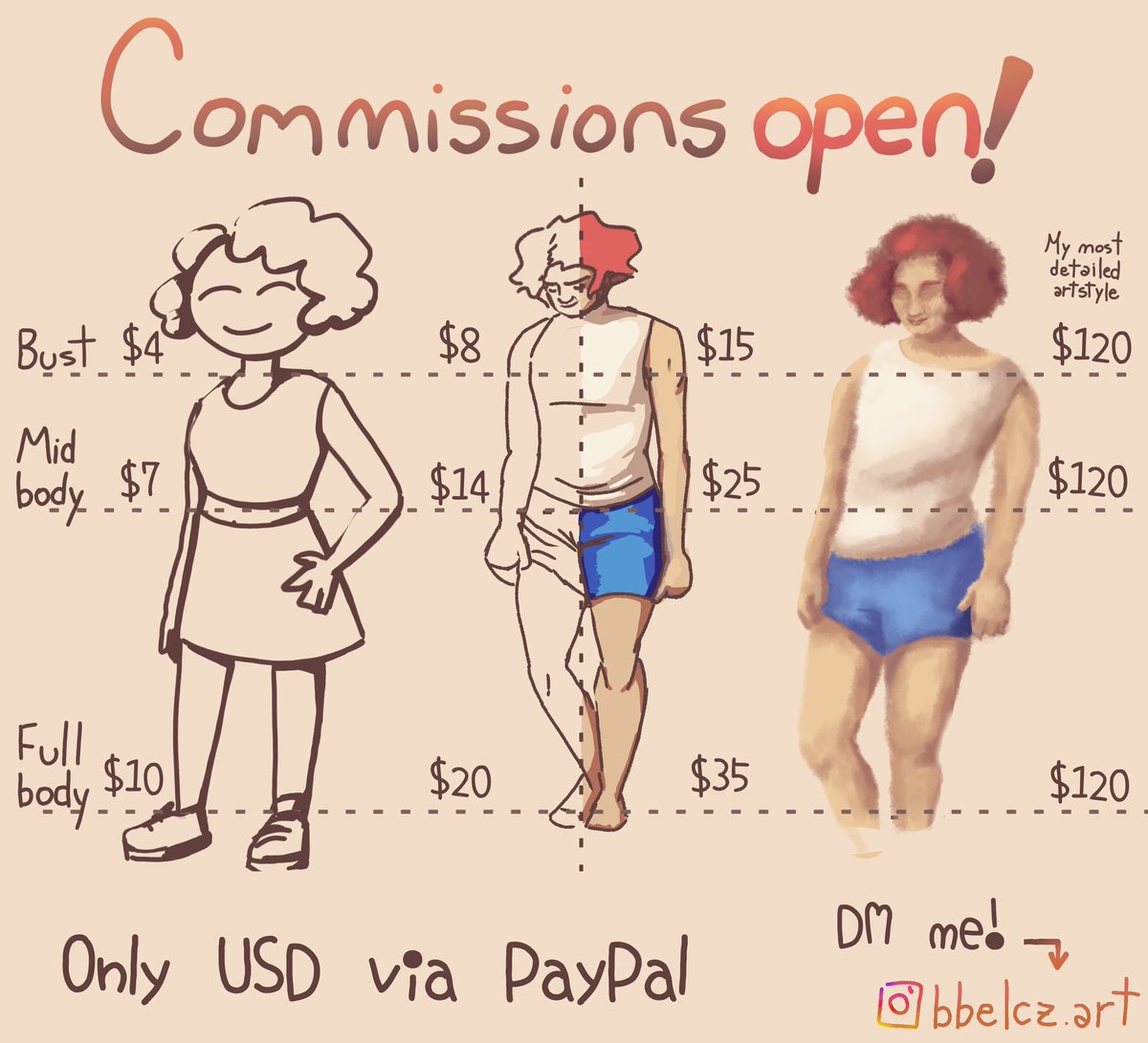 bbelcz's tweet photo. Hi! I'm BBelcz and I'm open for commissions!
I have 3 styles for you to choose and the prices are divided on bust, mid body and full body in each!
I'll leave clarifications below!

You can DM me as @bbelczart (my Instagram, discord and twitter)
#Commission #sellmybusiness #art https://t.co/T7jmh4D06W