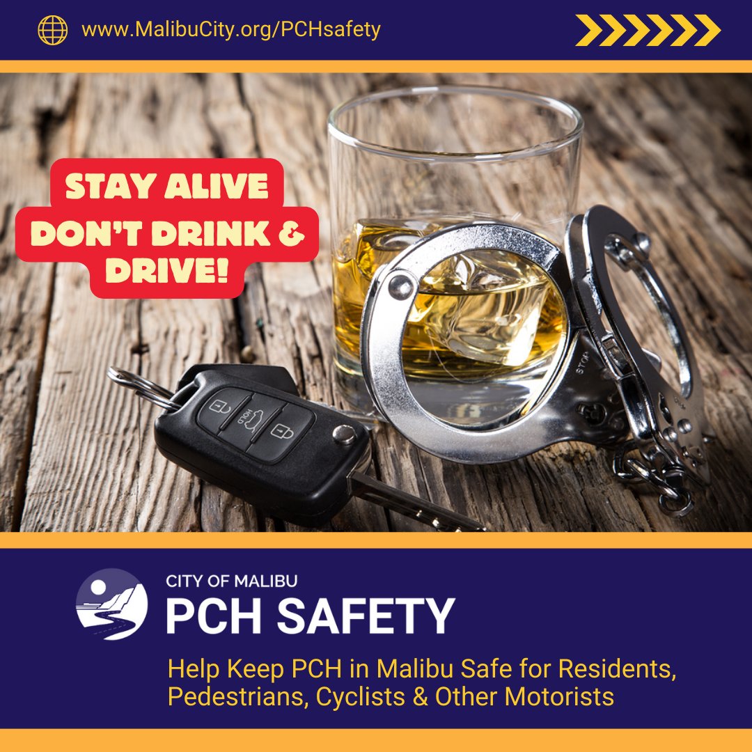 CityMalibu's tweet image. With the weekend approaching, please help keep PCH safe for residents, cyclists, pedestrians and other motorists! Enjoy the weekend responsibly, don't drink and drive. Designate drivers, use taxis or rideshares!
@lhslasd
@CHPWestValley