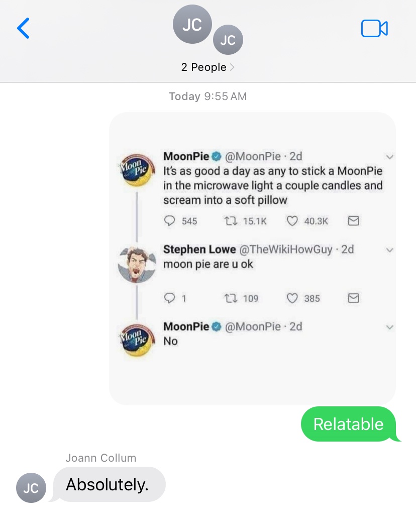 jcollum682's tweet photo. @MoonPie Now my dad is worried about us https://t.co/q3YOz6tCkC