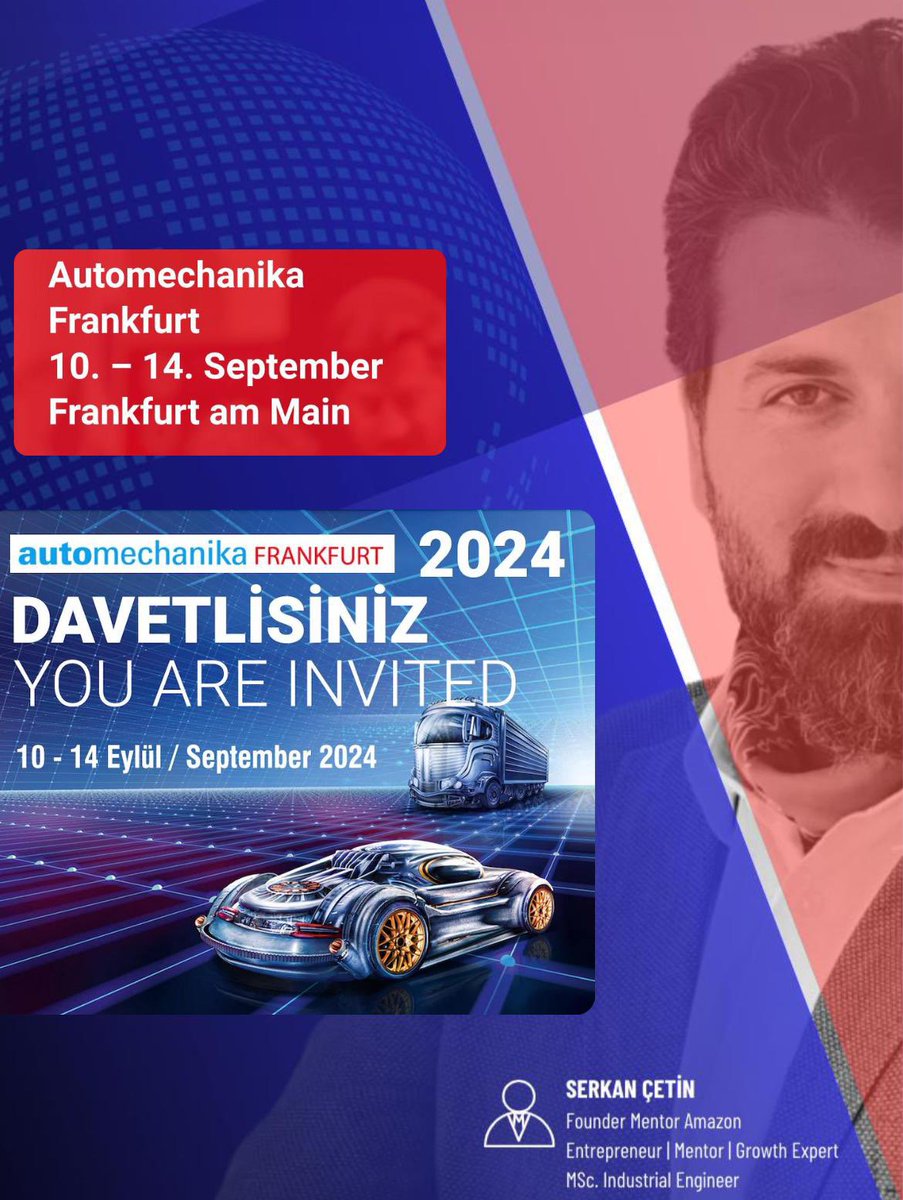 Frankfurt'ta düzenlenen Automechanika 2024 fuarındayım! Otomotiv dünyasında yeni teknolojiler ve pazar trendleri hakkında heyecan verici gelişmeleri yakından takip etme fırsatı bulacağım!
