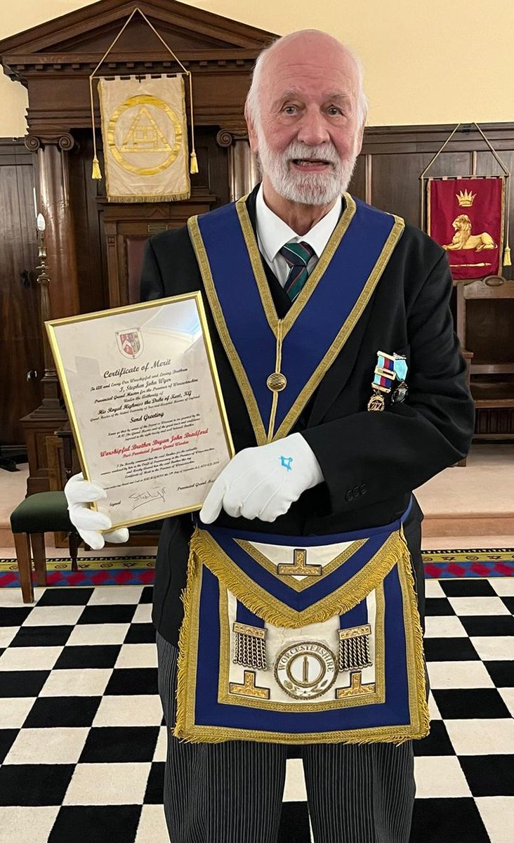 At tonight’s <a href="/WorcsMasons/">Worcestershire Freemasons</a> Promotions meeting, the PGM <a href="/StephenWyer/">Stephen Wyer</a> presented his highest accolade, that of a Cert of Merit to one of the most deserving of all Bro’s, W Bro Bryan Bradford &amp; promoted him to the rank of PPrSGW.  I’m surprised the applause wasn’t heard in