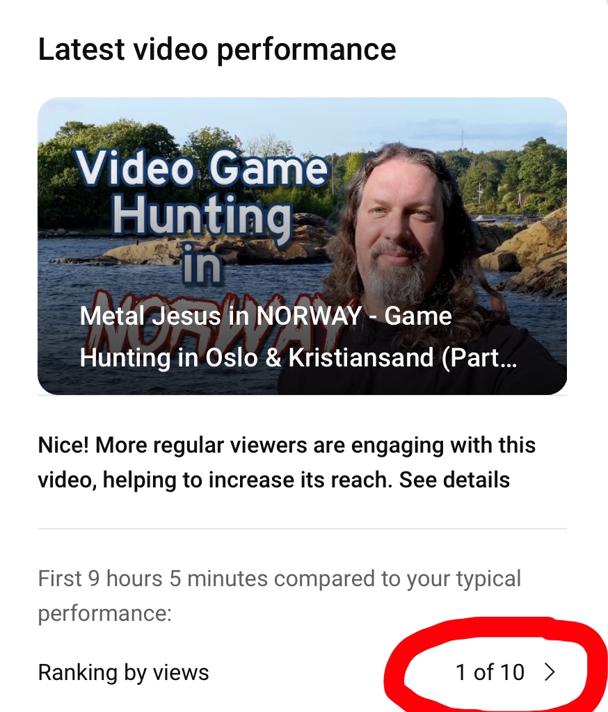MetalJesusRocks's tweet photo. My Norway video is ranked #1 on my channel right now. It feels great that so many of you enjoy these travel vlogs! They are a ton of work to shoot and edit, but also fun to make. Thanks! https://t.co/BDCEUco0jt https://t.co/I5byVy86vz