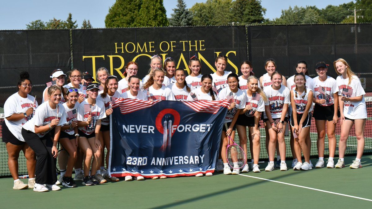 ETCSD's tweet photo. Our East Troy High School girls tennis team hosted their annual 9/11 match this week. 🎾 Each year we honor the 343 firefighters that lost their lives on that fateful day.  ❤️🤍 💙  #ETlearningignitED https://t.co/6ENXwXH3Z8