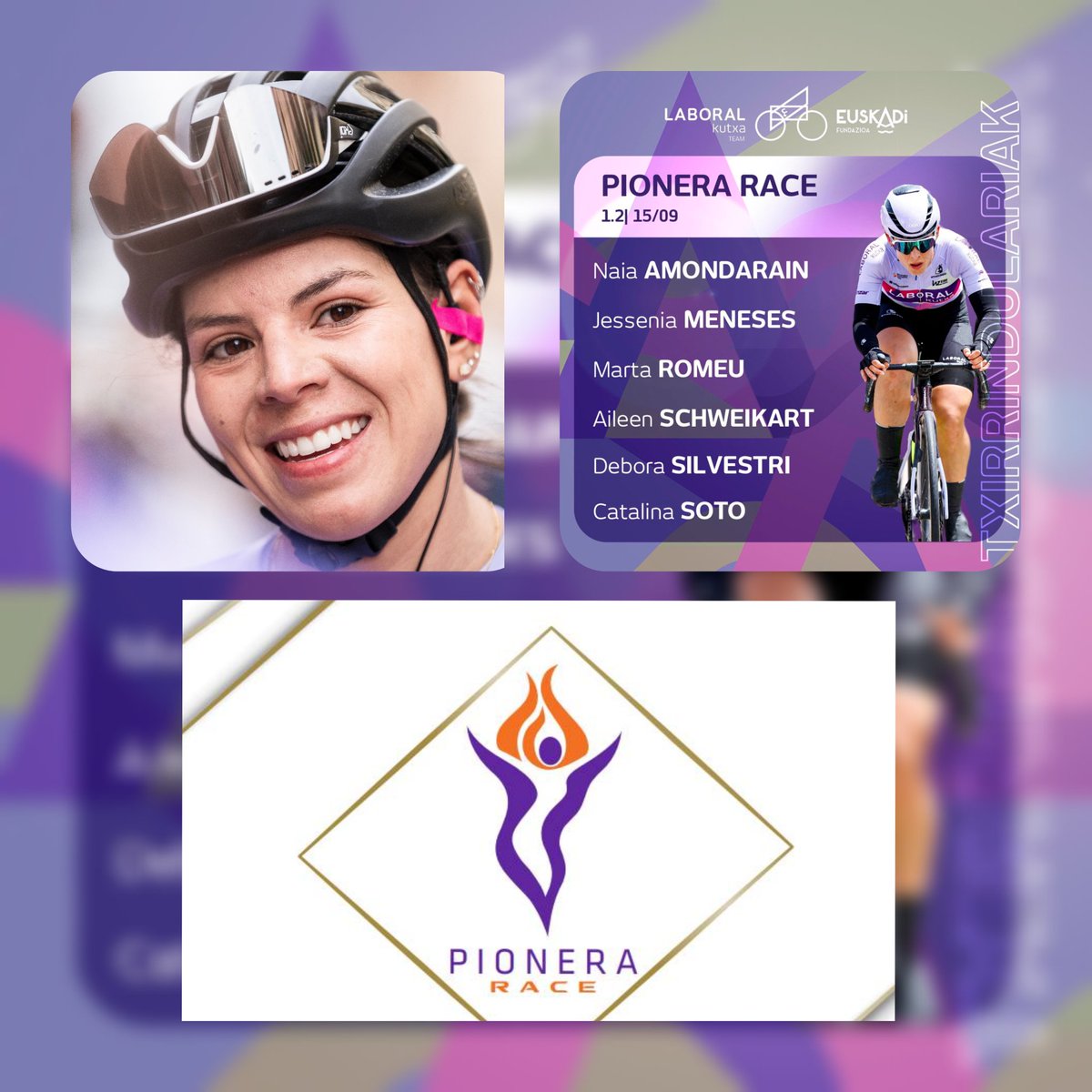 #PioneraRace🇪🇦🚴‍♀️
#CiclismoFemCol🇨🇴🚴‍♀️

La ciclista colombiana <a href="/jesseniamg95/">Jessenia Meneses</a> disputará este domingo la Pionera Race 2024, El Real de Gandia/Cocentaina (96 km) con su equipo <a href="/LABORALkTeam/">LABORALKutxaTeam</a>, en la nómina también aparece la chilena <a href="/catasotocampos/">Catalina Soto Campos</a>