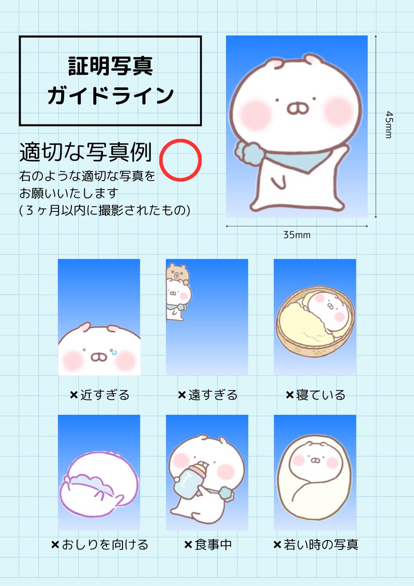 証明写真ガイドライン

ちびちびうさまるver.(・∞・)