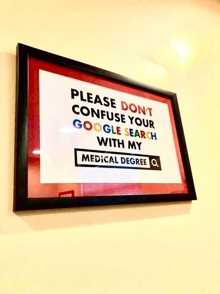 HCLibertyLab's tweet image. Any doctor who's threatened by their patient's use of WebMD probably should have just studied harder in med school.
I have no tolerance for this sign.
🙄