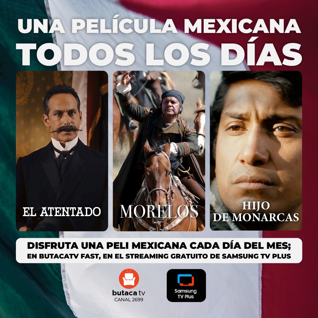 ¡TODO EL MES! ¡Llénate de orgullo por #México y disfruta una nueva película de #CineMexicano cada día de septiembre. Completamente #GRATIS en el canal de #ButacaTV en #SamsungTVPlus.