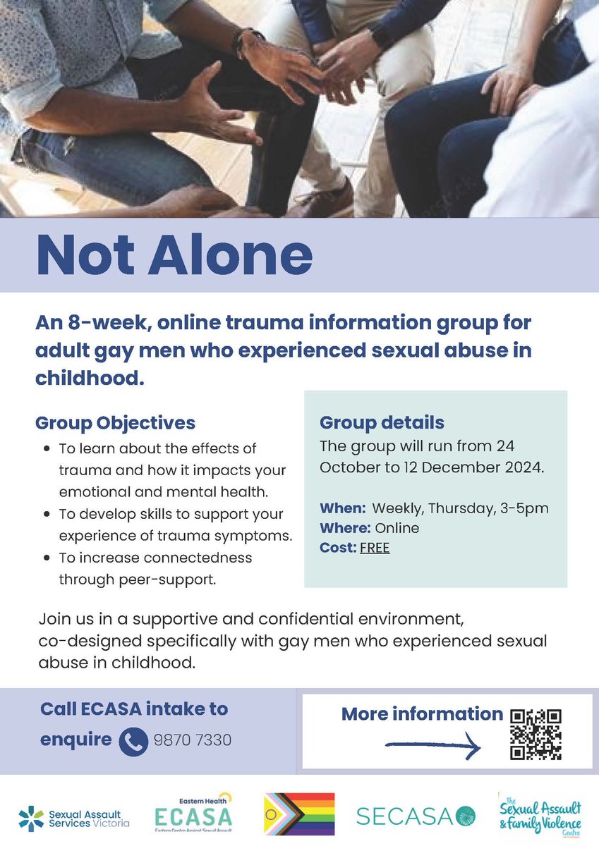 TRIGGER WARNING- Today at 11am <a href="/DavidDmacca/">David 'Macca' Mccarthy</a> will announce a pilot program for a new support service for Gay Male survivors of Sexual Assault. The program will be provided by <a href="/SASVictoria/">Sexual Assault Services Victoria</a> and will commence on 24 October. Details to follow