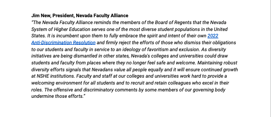 NV &amp; our schools are great b/c of the diversity of our community. We should continue to strive to make education equitable &amp; accessible. There is no room for racism in schools! #NoRacistRegents

Read our full partner statement re: the attempted end of DEI programs at NSHE. ⬇️⬇️