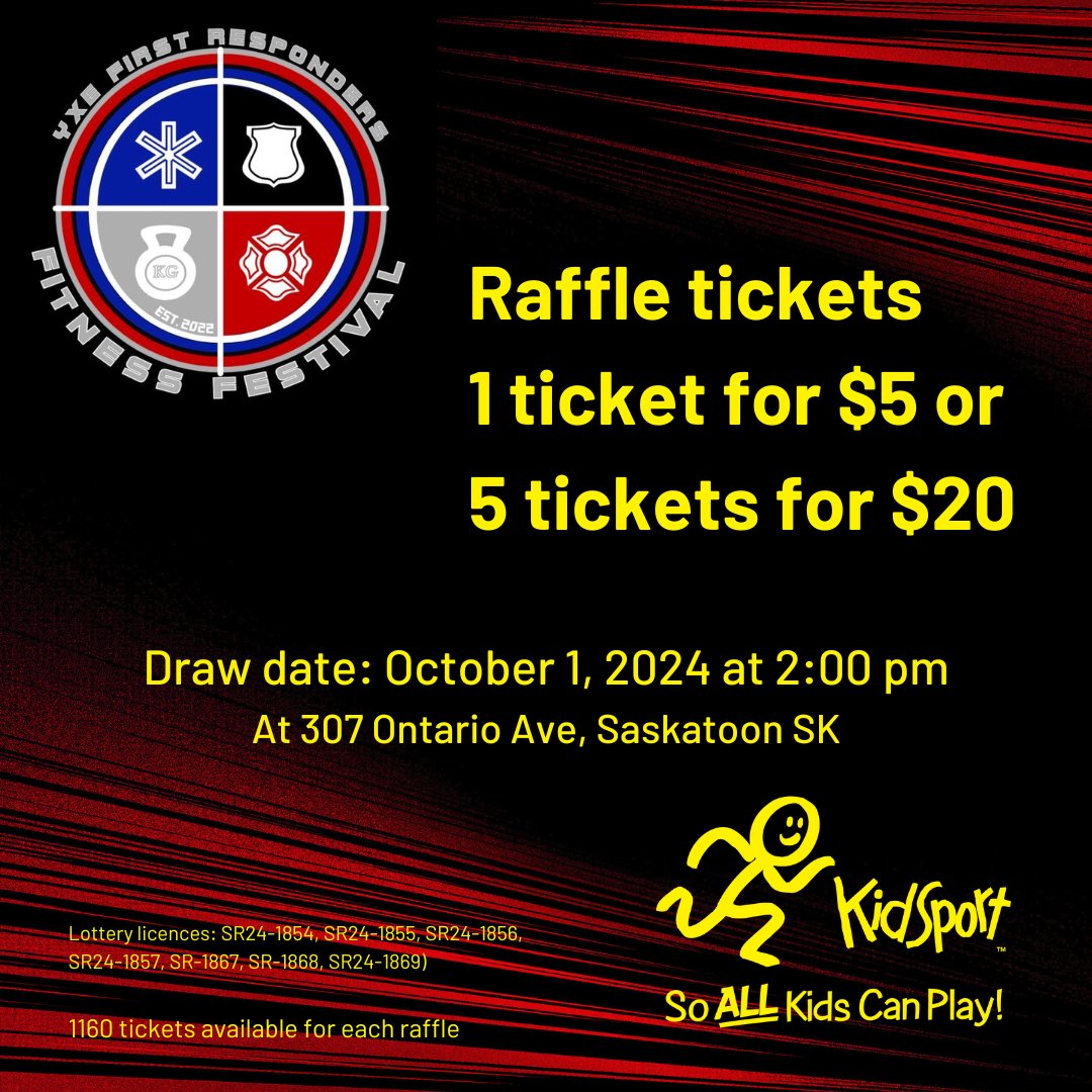 Purchase your tickets for the YXE FRFF raffle in support of KidSport Saskatoon. 

Click the link in our BIO and visit the events page on our website to find out more! 

#ChildrensCharity #KidSport #SoALLKidsCanPlay #YXEFRFF #Saskatchewan #Support