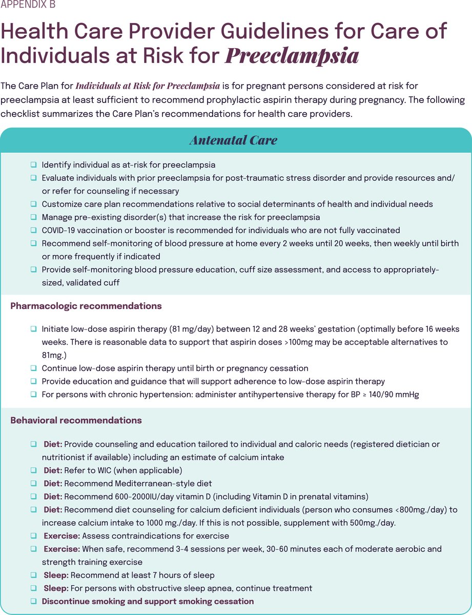 Care plan for individuals at risk for preeclampsia: shared approach to education, strategies for prevention, surveillance, and follow-up ow.ly/c0Rk50POeYi