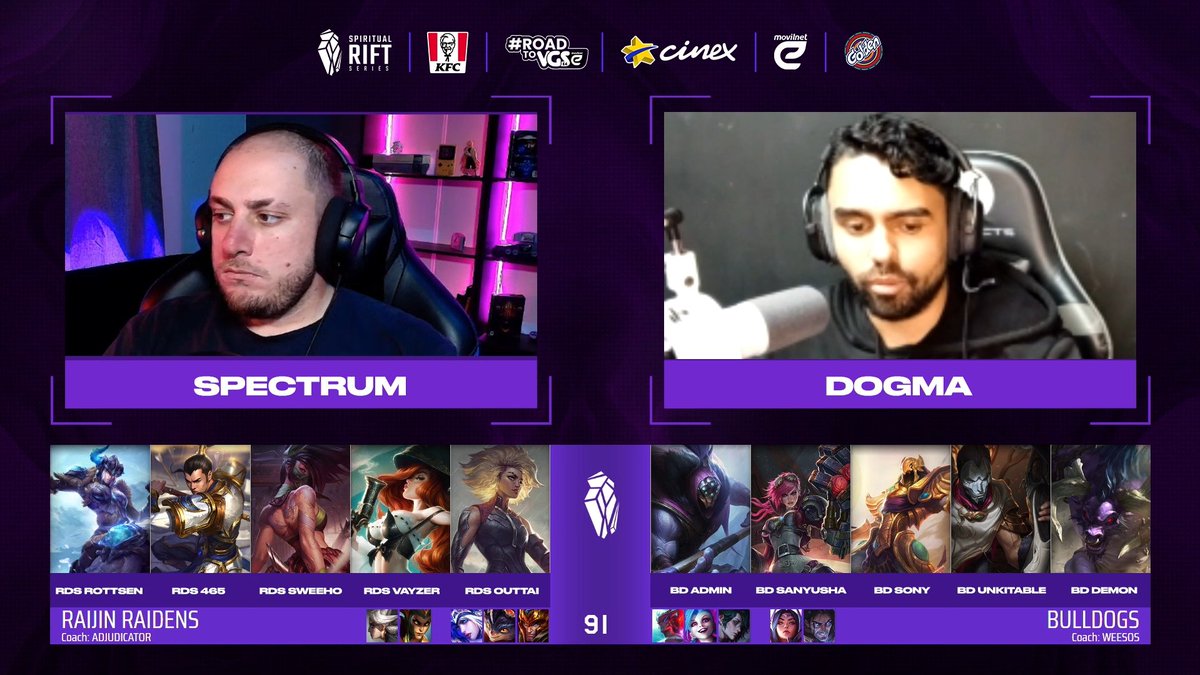 LGAPlay - Esports Venezuela 🇻🇪 (@lgaplay) on Twitter photo ¡Termina el DRAFT dando inicio al nuevo duelo entre <a href="/RaijinRaidens/">Raijin Raidens</a> y <a href="/TeamCareperros/">BullDogs 🐶🇻🇪</a> en esta MITAD de FASE REGULAR! 🐾⚡
🎙: <a href="/SpectruMTVz/">FS SpectruM</a> & <a href="/Dogmaeras/">Dogma</a>
#SpiritualRiftSeries #SRSC24 ¡Termina el DRAFT dando inicio al nuevo duelo entre <a href="/RaijinRaidens/">Raijin Raidens</a> y <a href="/TeamCareperros/">BullDogs 🐶🇻🇪</a> en esta MITAD de FASE REGULAR! 🐾⚡
🎙: <a href="/SpectruMTVz/">FS SpectruM</a> & <a href="/Dogmaeras/">Dogma</a>
#SpiritualRiftSeries #SRSC24