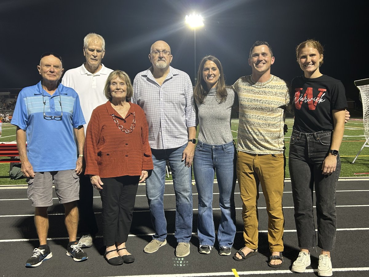 Bruce Morgan (@brucemorgan8) on Twitter photo Warwick's Hall of Fame Class of 2024 recognized at halftime of the football game. Members include Clyde Arbegast (represented by Dave Cochran), Joe Carl, Dawn Ketterman-Benner, Larry Frymyer (represented by Jeff Frymyer), Kelly Wood, Eric Resch and Rylee Derr. <a href="/WarwickWarriors/">WarwickAthletics</a> Warwick's Hall of Fame Class of 2024 recognized at halftime of the football game. Members include Clyde Arbegast (represented by Dave Cochran), Joe Carl, Dawn Ketterman-Benner, Larry Frymyer (represented by Jeff Frymyer), Kelly Wood, Eric Resch and Rylee Derr. <a href="/WarwickWarriors/">WarwickAthletics</a>
