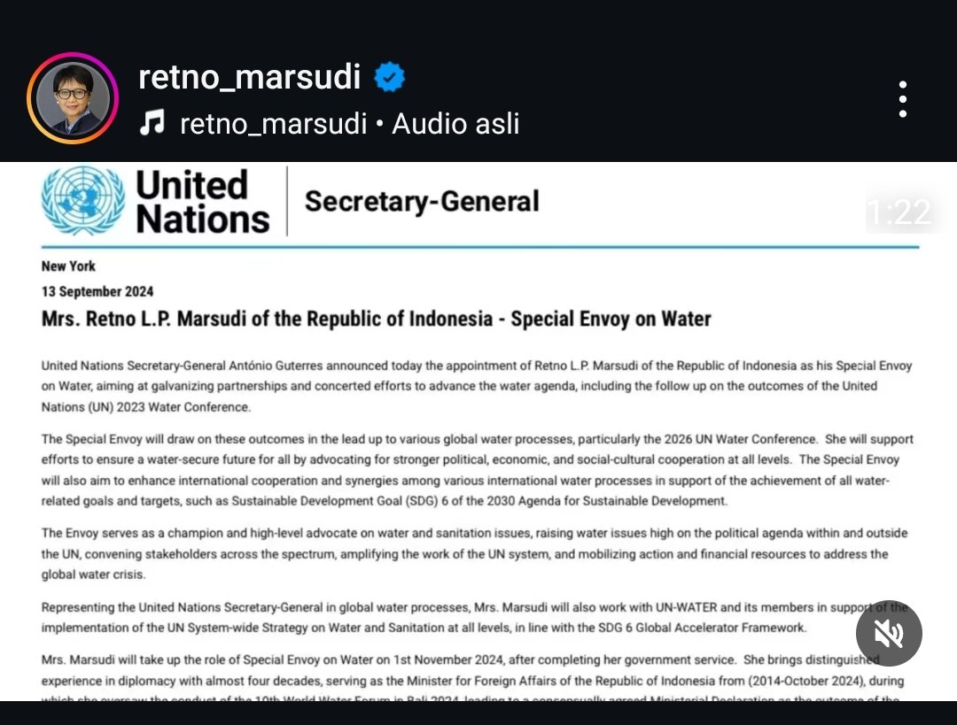 txtfromIR's tweet photo. SAH ✅

Setelah menjabat sebagai Menteri Luar Negeri Republik Indonesia. Retno Marsudi ditugaskan oleh Sekjen PBB, Antonio Guterres sebagai Utusan Khusus Sekjen PBB untuk Isu Air.

Retno Marsudi akan memulai tugasnya sebagai Utsus pada 1 November 2024.

📰: IG/retno_marsudi https://t.co/OEZxUPRdsb