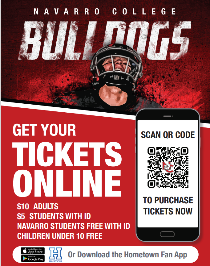 Michael Landers (@ncbulldogsad) on Twitter photo <a href="/NCDAWGPOUND/">Navarro Football</a> opens with their home opener on Sat at 1:00pm against NEO. NC enters the game 1-0 on the season and ranked #7 in the NJCAA. Tickets can be purchased using the QR code below. <a href="/NavarroSports/">NavarroSports</a> <a href="/NavarroCollege/">Navarro College</a> <a href="/NCDAWGPOUND/">Navarro Football</a> opens with their home opener on Sat at 1:00pm against NEO. NC enters the game 1-0 on the season and ranked #7 in the NJCAA. Tickets can be purchased using the QR code below. <a href="/NavarroSports/">NavarroSports</a> <a href="/NavarroCollege/">Navarro College</a>