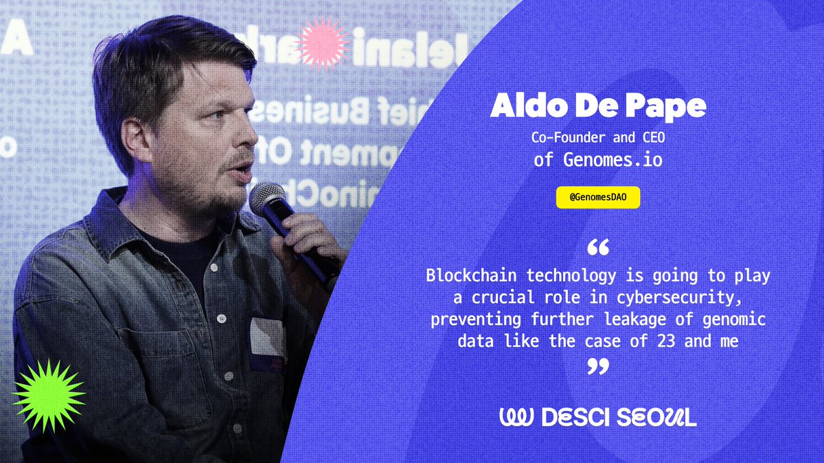 DeSci Seoul / SEP 2nd 2024 (@desciseoul) on Twitter photo "Blockchain technology is going to play a crucial role in cybersecurity, preventing further leakage of genomic data like the case of 23 and me" - Aldo De Pape, CEO <a href="/GenomesDAO/">Genomes.io 🧬 Genomes.eth</a> with <a href="/nobleblocks/">NOBLEBLOCKS</a> <a href="/Amino_Chain/">AminoChain</a> <a href="/AethirCloud/">Aethir</a>
Watch the full video: youtu.be/RevxWZcMY3k?si…
#DeSci "Blockchain technology is going to play a crucial role in cybersecurity, preventing further leakage of genomic data like the case of 23 and me" - Aldo De Pape, CEO <a href="/GenomesDAO/">Genomes.io 🧬 Genomes.eth</a> with <a href="/nobleblocks/">NOBLEBLOCKS</a> <a href="/Amino_Chain/">AminoChain</a> <a href="/AethirCloud/">Aethir</a>
Watch the full video: youtu.be/RevxWZcMY3k?si…
#DeSci