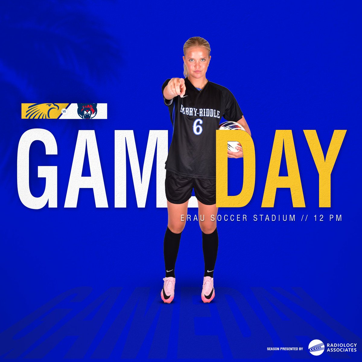 ERAUWSoccer's tweet photo. It's Game Day!

🦅 vs #17 @CSUCougarsWSOC
⏱ 12 PM
📍Daytona Beach, Fla.
🏟 ERAU Soccer Stadium
🎟 https://t.co/j8t0WMuZgi
🖥 https://t.co/aaDqyMYbgF
📈 https://t.co/2045mVFlBm
#GoERAU #DaytonasHometownTeam https://t.co/ijOnl6TbaI
