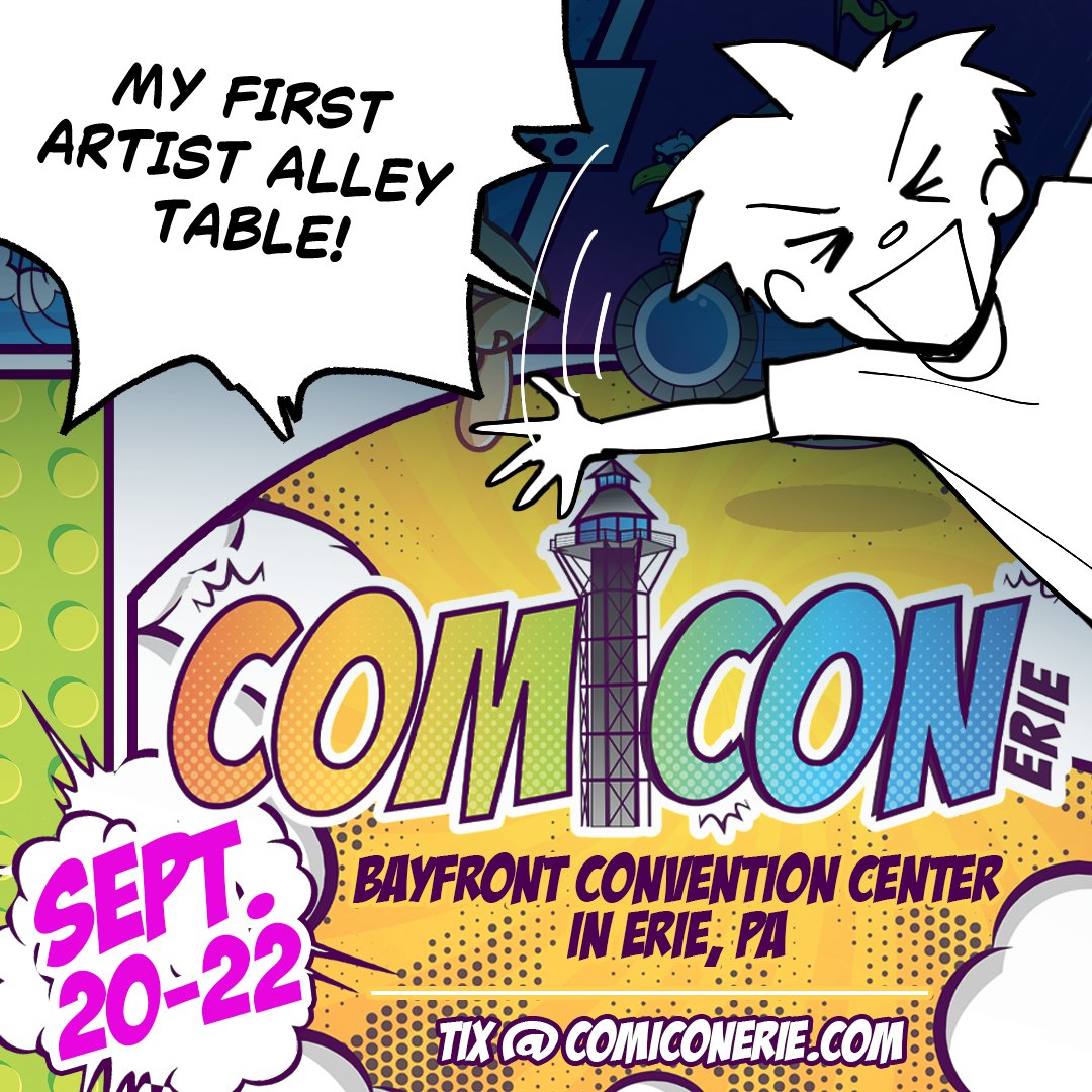 miss_misery8's tweet photo. Breaking my silence on here to briefly to mention that I'll be vending at an artist alley for the very first time at ComiCon Erie, and alongside the incredible @TENACITY_COMIC, on Sept. 20-22! https://t.co/EpVPOPYymg