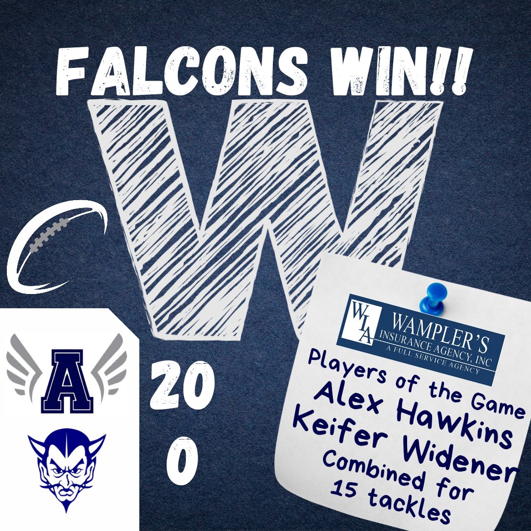 Falcon Football 🏈 FINAL
Abingdon 20 - Gate City 0
<a href="/WamplersIns/">Wampler's Insurance</a> Co-POG 
Hawkins/Widener - 15 tackles

<a href="/tnsportslive/">Times News Sports</a> <a href="/BHCSports/">BristolSports</a> <a href="/Hayes_BHCSports/">Tim Hayes</a> <a href="/Greg_BHCSports/">Allen Gregory</a> <a href="/SportsHeather/">Heather Williams</a> <a href="/WJHL_Kenny/">Kenny Hawkins</a>