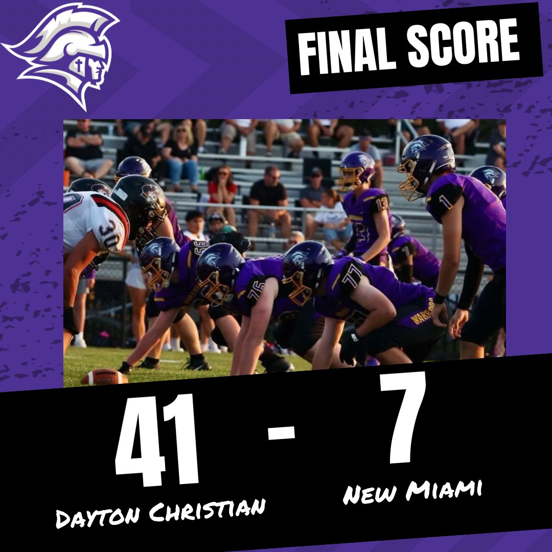 DCFootball2025's tweet photo. Warriors win big 41-7 against New Miami! Warriors win their second game in a row putting their record at 2-2 on the year! The Warriors are back on the road when they head to Lockland next Friday night! #poundthestone https://t.co/9QkWQDChhy
