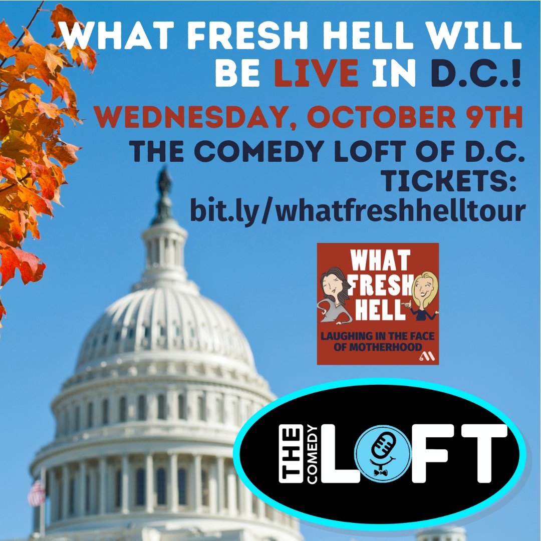What Fresh Hell:Laughing in the Face of Motherhood (@whatfreshpod) on Twitter photo The What Fresh Hell Podcast is taking the stage LIVE at <a href="/bierbarondc/">DC Comedy Loft and Bier Baron Tavern</a> in Washington D.C. on Weds 10/9! Funny moms Amy Wilson and Margaret Ables will bring the relatable mama drama to all you moms of D.C.
Tag your friends below and grab your tickets at bit.ly/whatfreshhellt… The What Fresh Hell Podcast is taking the stage LIVE at <a href="/bierbarondc/">DC Comedy Loft and Bier Baron Tavern</a> in Washington D.C. on Weds 10/9! Funny moms Amy Wilson and Margaret Ables will bring the relatable mama drama to all you moms of D.C.
Tag your friends below and grab your tickets at bit.ly/whatfreshhellt…