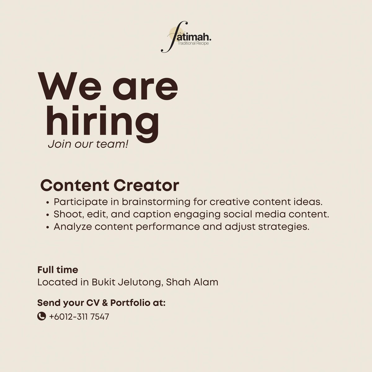 Hello all, Ada tak content creator yang sedang mencari kerja? We’re looking for you to join our team. Boleh contact the number if you’re interested. Thank you. Please help me by sharing this to all of the people out there. Thanks again. 😊
