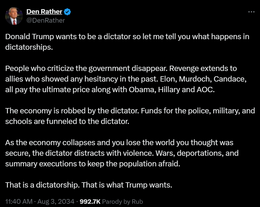 FaithRubPol's tweet photo. Dan Rather brilliantly explains the horror of a second Trump term 🔥 https://t.co/pm0bMzoLZX