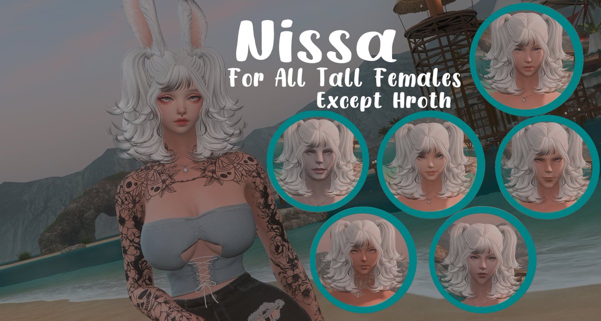 VenusVeridian's tweet photo. Nissa Hair  
https://t.co/L6BpQJ7Xyh 

A cute hair for all tall females [except hroth, sorry!]. With Highlights.   

on hair 156. Has vanilla ears and earless options for miqo.  

All credit goes to Saikura for the Asset and Mesh. https://t.co/CQtaIwCzHf