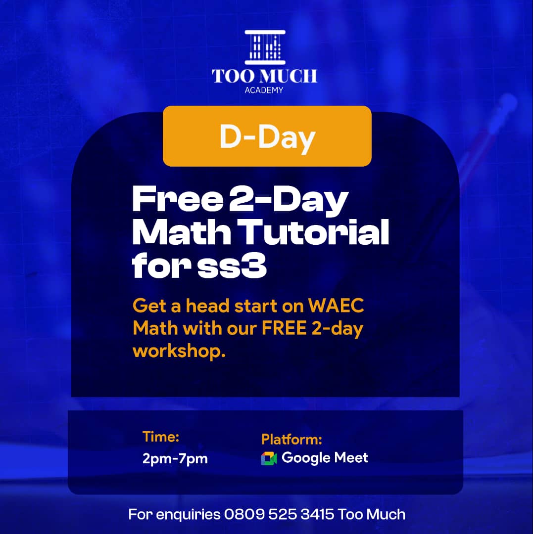 It starts today !!!

Have you joined us yet?

Take a step toward WAEC math success by joining our impactful tutorial now! And guess what? It's completely free.

Hit the link below to sign up!

chat.whatsapp.com/LFySgDJco030tG…