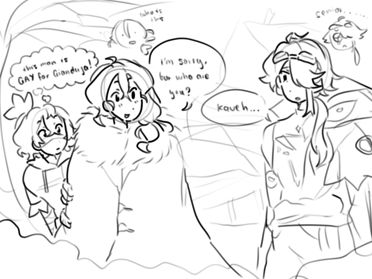kavethamdoodles's tweet photo. #kavetham another snippet of my fatui!kaveh au with gianduja having no clue who the hell this random guy is and haitham being emotionally devastated bc it’s his first time seeing kaveh again after years (collei is there too) https://t.co/wAU1nxPDnQ