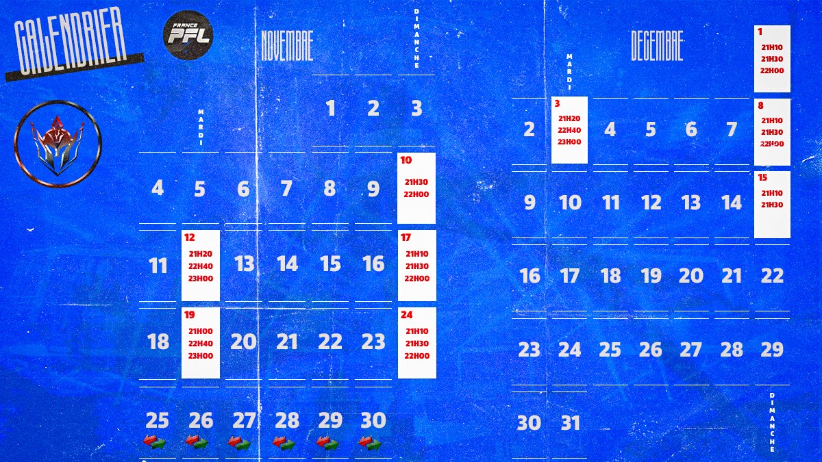 Alerte communication📢 

Voici officiellement le calendrier pour cette saison 1 !!!

<a href="/_xKun/">Kun</a> <a href="/DyNiiRY/">DYniiRY 🇨🇵</a> <a href="/OfficialPFL_/">PFL</a>

#PFL #LACOMPETITION #LACOMPETICION #CLUBPRO #EAFC25
