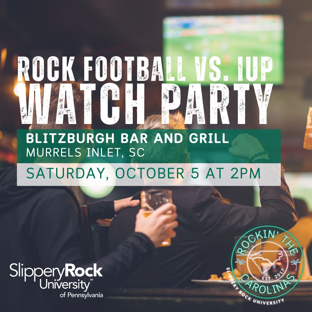 SRUAdvancement's tweet photo. It’s #RockFootball season!

The Rock takes on IUP Saturday, October 5. Join us for drinks, cheer for The Rock, and connect with your fellow alumni.
📍 Blitzburgh Bar and Grill (Murrels Inlet, SC)
⌚ 2pm

Register today before space runs out! 👇
https://t.co/SFnqya9P6i https://t.co/fgBNR6TOgB