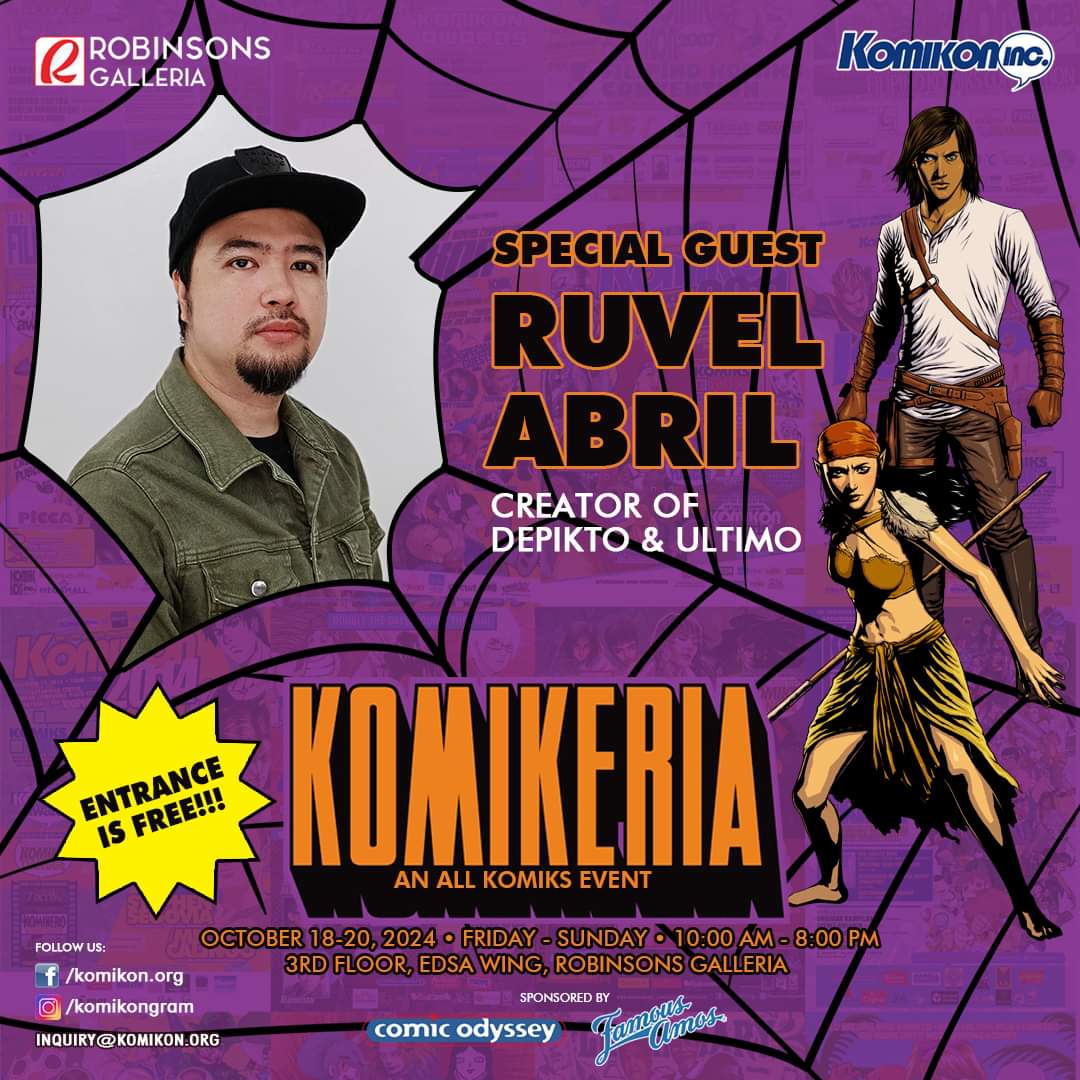 Komikontweets's tweet photo. Meet our special guest, RUVEL ABRIL for #komikeria2024. He is the creator of Ultimo, featured in the 2019 Sulyap Anthology. He recently released his graphic novel Depikto. 

Calling comics creators! Register here to join our event:  https://t.co/k83AtgxC0T 

#KomikonPH https://t.co/aXE7Q1Y7MT