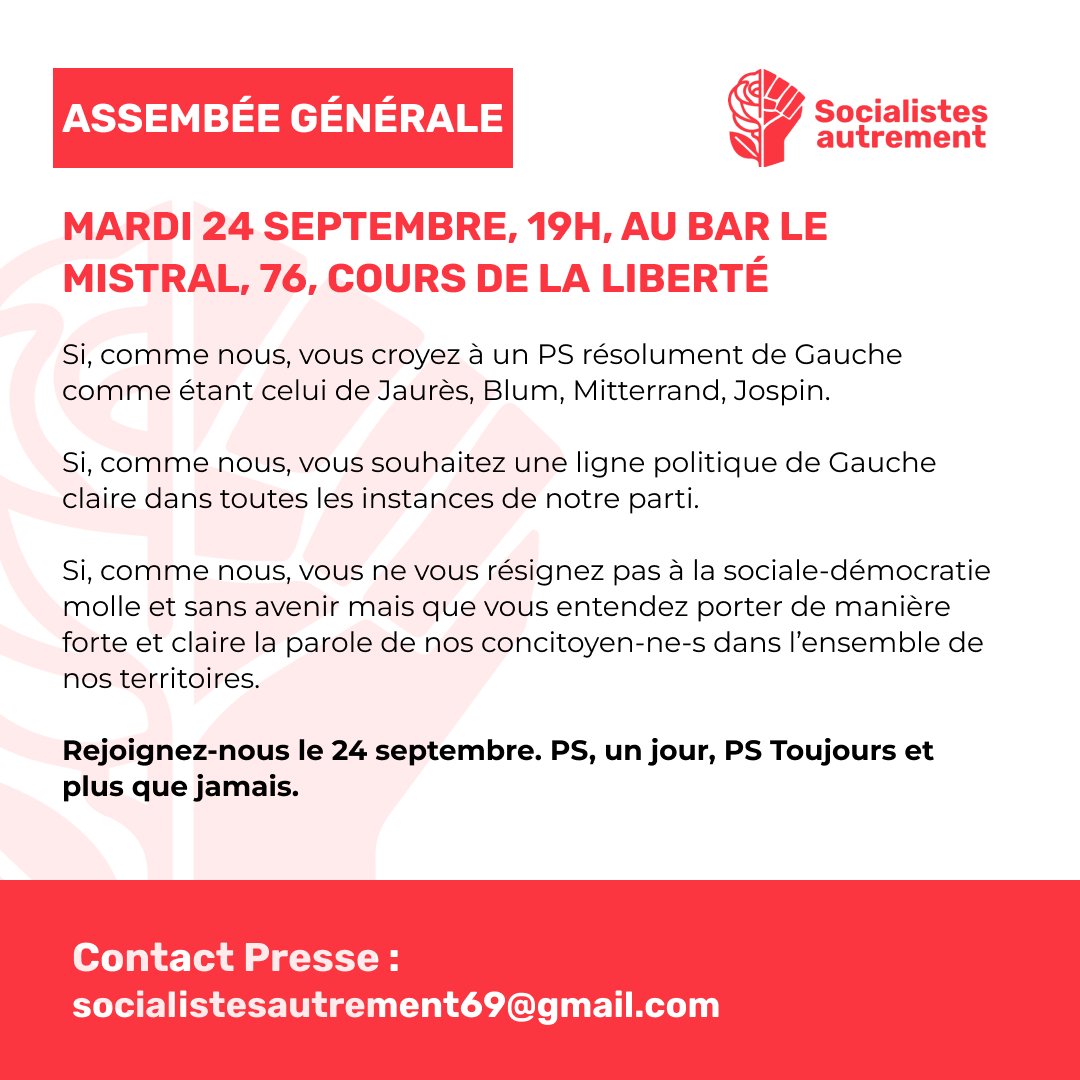 ✉️ SAVE THE DATE ✊🌹
Assemblée Généralede l’association Socialistes Autrement

Lien d'inscription : forms.gle/ZM2T45kttCE9Ns…