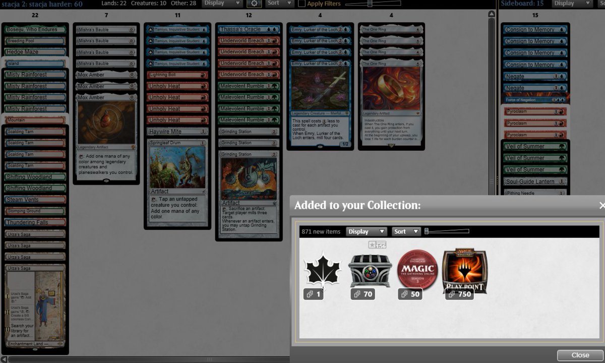 barczeek's tweet photo. WON the modern challenge with Station Combination. Deck is gigafun, rewarding and eats energy for breakfast, 10/10 would recommend. Lost one match in swiss because i had 4 hours of sleep and mistaken an unholy heat for an underworld breach during mulligans. 
MU's below @fireshoes https://t.co/Bvkc59SaMY